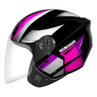 Imagem de Capacete Aberto Feminino Ebf Spark Jet Square Preto e Rosa Brilhante M