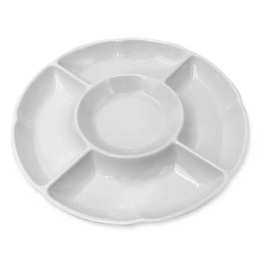 Imagem de Petisqueira Prato Melamina 5 Divisórias Branca Petiscos - Kadê