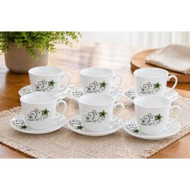 Imagem de Conjunto de Xícaras de Chá Pires 12 Peças Brancas Camber Black Porcela