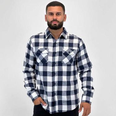 Imagem de Camisa Sea Surf Manga Longa Xadrez Flanela Masculina, M, Marinho, Bran