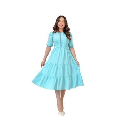 Imagem de Vestido Feminino Social Midi Evangélico - Zampa, Verde, Água, M