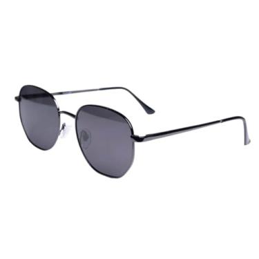 Imagem de Óculos de Sol Hexagonal com Case Inclusa, Armação Preta, Lentes Escuras, Estilo Clássico Masculino Feminino