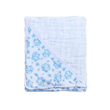 Imagem de Toalha Banho Bebe Com Capuz Azul Claro Cavalinho Macia 85cmx85cm 100% 