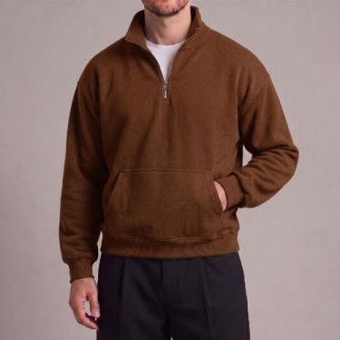 Imagem de Moletom Half Zíper Canguru Masculino Gola Alta Casual Streetwear Confo