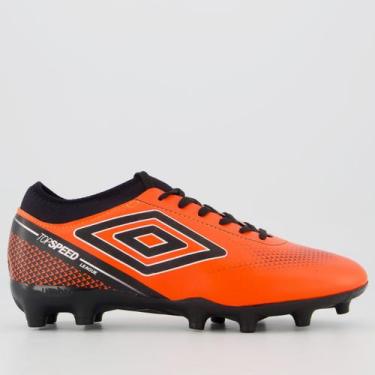Imagem de Chuteira Umbro Top Speed League Campo Laranja e Preta, 40