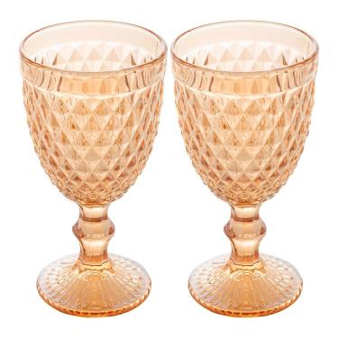 Imagem de Jogo de Taças Bico Abacaxi para Água Vinho Vidro Âmbar Metalizado Kit com 2 Unidades 325ML Lyor