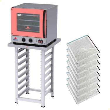Imagem de Kit Forno Elétrico Bancada Progás Turbo Fast Oven Rosa PRP-004 G2 39L 2080W Controle Digital Mesa Bandejas 110V