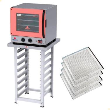 Imagem de Kit Forno Elétrico com Mesa e Bandejas Progás Turbo Fast Oven Rosa PRP-004 G2 39L 2080W 110V