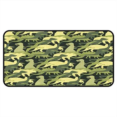 Imagem de Tapetes de cozinha verde exército camuflagem dinossauro padrão cozinha tapetes e tapetes antiderrapantes tapete de cozinha tapete de pé lavável para cozinha, chão, casa, escritório, pia, 182,88 x 61,04 cm