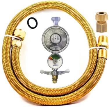 Imagem de Kit Instalação Gás Botijão Glp Mangueira+Regulador+Adaptador Tamanho: 2,00 Metro