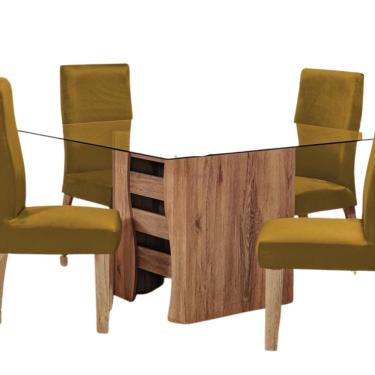 Imagem de Kit 4 Capas Para Cadeira De Jantar Malha Gel Com Elástico Mostarda