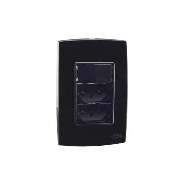 Imagem de Conjunto Interruptor Simples + Tomada Dupla 10A Preto Force Line