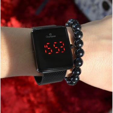 Imagem de Relogio Champion Preto Quadrado Digital Led Vermelho Ch40080d + Pulseira