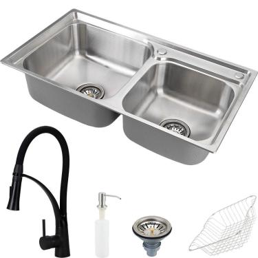 Imagem de Cuba Para Cozinha Pia Dupla Com Acessórios Ticunas E Torneira Monocomando Gourmet Solimões Matt Pingoo.casa