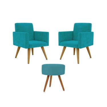 Imagem de Jogo 02 Poltronas + Puff Redondo azul Turquesa