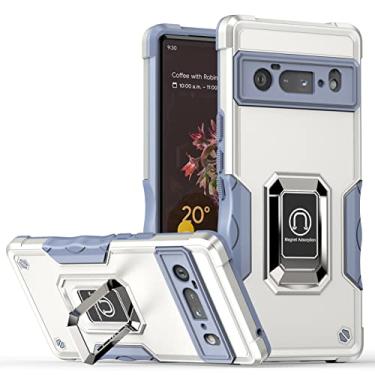 Imagem de Capa para Google Pixel 6/6Pro, Capa de telefone protetora de nível militar com suporte magnético para carro e rotação de 180 graus de metal porta-anel de dedo capa à prova de choque, branca, 6 6,35 polegadas