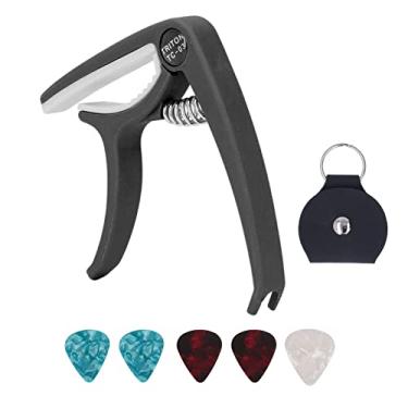 Imagem de Guitarra Capo,Guitarra El¨¦trica Profissional Capo ABS Libera??o R¨¢pida Ukulele Guitarra Capo Conjunto com 5 PCS Palhetas de Guitarra Gr¨¢tis para Mando Six String Guitar(Black), Capo de guitarra
