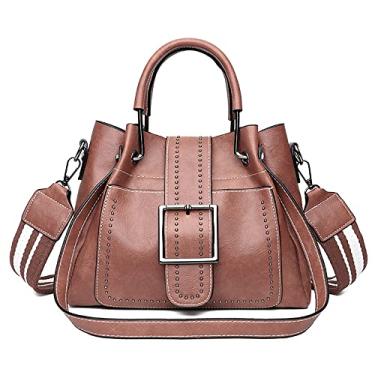 Imagem de Bolsa tiracolo com alça superior para mulheres, bolsa transversal de rebite de grande capacidade clássica retrô bolsa de ombro, rosa