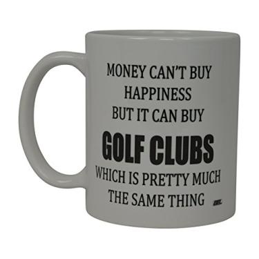 Imagem de Caneca de café de golfe divertida Money Can't Buy Happiness But It Buys Golf Clubs Novidade Piada Ótima ideia de presente para trabalho de escritório adulto humor funcionários chefe golfistas