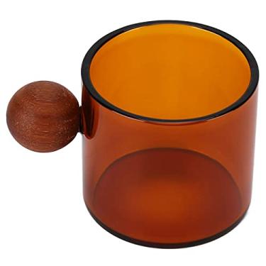 Imagem de Caneca de café colorida, caneca de café de vidro com alça de bola de madeira canecas de café de cerâmica para bar de escritório festa marrom