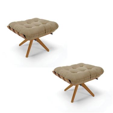 Imagem de Kit 2 Puffs Giratório Suede Base Madeira D`rossi Marrom Rato
