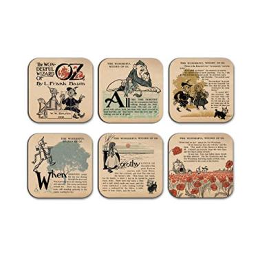 Imagem de Universal Zone - 6 Porta-Copos Quadrados com Design Mágico de Oz por Frank Baum - Papel Envelhecido - Tamanho 10 x 10 cm com Cantos Arredondados