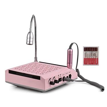 Imagem de Yajun 4 em 1 coletor de poeira de unhas elétrica máquina de broca de unhas + lâmpada LED + almofada de mão 3000 RPM conjunto de manicure de uso doméstico kit de lixa de unhas ajustável, rosa, 24 * 22,8 * 8 cm