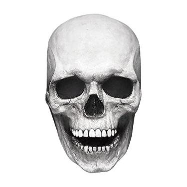 Imagem de KELATI Máscara assustadora de Halloween fantasia de zumbi de terror acessório de cabeça de caveira para festa de adulto, cosplay de festa de adulto, queixo de boca pode mover capacete - luz