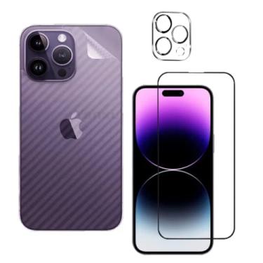 Imagem de Película de Vidro Temperado 3D + Película Skin Traseira Carbono + Película de Câmera Para iPhone 14 Pro Max - (Hard Glass Store)