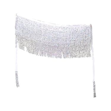 Imagem de Vaveren de dança do ventre boho borla lenço de com lantejoulas para show de dança para, 3 Camadas Brancas