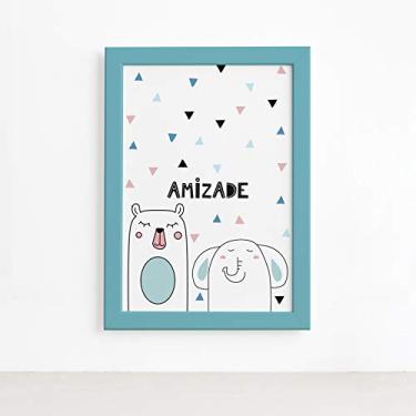 Imagem de Quadro Quarto Bebê Animais Amigos Urso Mold Azul 22x32cm