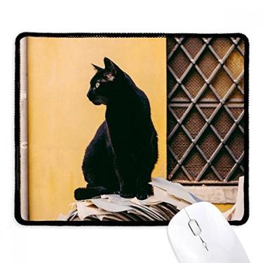 Imagem de Mousepad com fotografia de gato preto Animal Cool Tapete de borracha para jogos