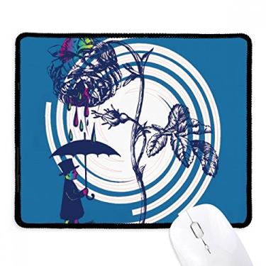 Imagem de Plant Leaves Chapéu de guarda-chuva rosa Mousepad de flor com borda costurada Tapete de borracha para jogos