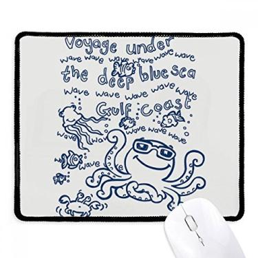 Imagem de Tapete de borracha para jogos Blue Octopus Marine Life Pattern Mousepad com borda costurada