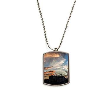 Imagem de DIYthinker Colar para animais de estimação com pingente de corrente de aço inoxidável com nuvens coloridas de céu azul escuro