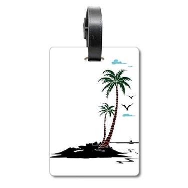 Imagem de Coconut Tree Nuvem Gaivotas Praia Mala Etiqueta Cartão de Bagagem Scutcheon Etiqueta