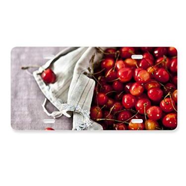 Imagem de DIYthinker Placa de carro com foto de cereja, frutas vermelhas, temperadas, decoração de carro, acessório de aço inoxidável