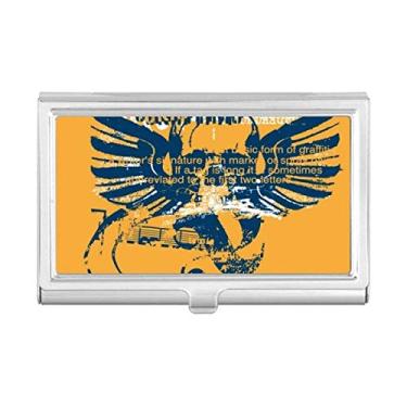 Imagem de Estojo porta-cartões de visita azul laranja caveira asas grafite rua porta-cartões carteira caixa de bolso