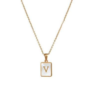 Imagem de Colar com letra de concha de aço inoxidável 18K, pingente de letra inglesa quadrado de aço de titânio dourado Small