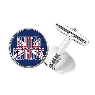 Imagem de DIYthinker Abotoaduras com botão redondo e nome da bandeira do Reino Unido