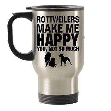 Imagem de Rottweilers Make Me Happy Caneca de aço inoxidável para viagem com isolamento térmico