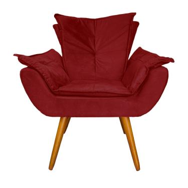 Imagem de Poltrona Decorativa Estofada Pés Palito Para Quarto Closet Apolo Suede Vermelho Bordo - LM DECOR