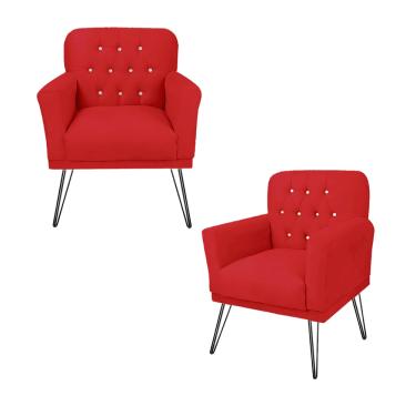 Imagem de Combo 2 Poltronas Decorativa Para Quarto Closet Pés de Ferro Anitta Corano Vermelho - LM DECOR