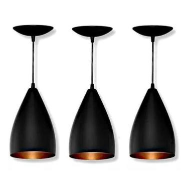 Imagem de Kit 3 Lustres Pendentes Modelo Vegas Luxo Preto Com Cobre
