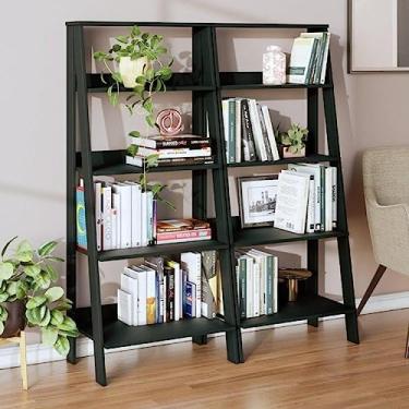 Imagem de Conjunto de 2 Estantes para Livros Escada Biblioteca 140x61cm 4 Prateleiras Tok Yescasa Preto Fosco