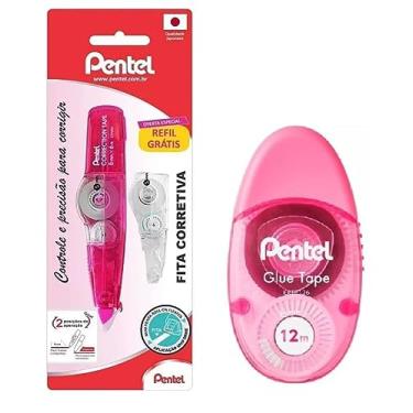 Imagem de Pentel Fita Corretiva Rosa + Refil E Cola Em Fita