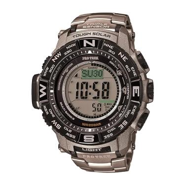 Imagem de Casio Relógio esportivo masculino Pro Trek PRW-3500T-7CR com sensor triplo digital resistente, Prata, PRW-3500T-7CR