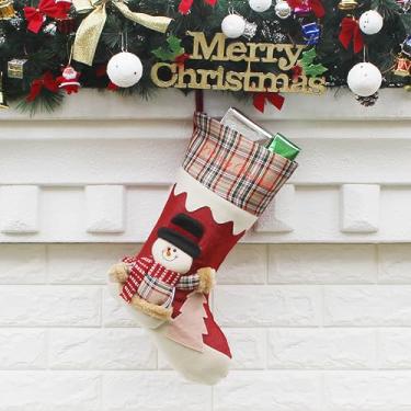 Imagem de TUSSCAM Toyvian custom Christmas stocking Santa Claus Snowman Penguin Bear character with hanging ring, suitable for home Christmas decoration (Christmas Socks 45 * 26.5CM, Snowman Style)