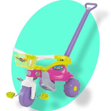 Imagem de Triciclo motoca infantil com empurrador de passeio para crianças carrinho cor rosa e azul (rosa)