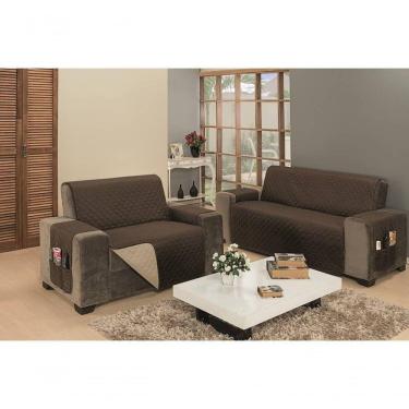 Imagem de Protetor De Sofá Dupla Face Impermeável Mr 2 E 3 Lugares King - Marrom-cáqui